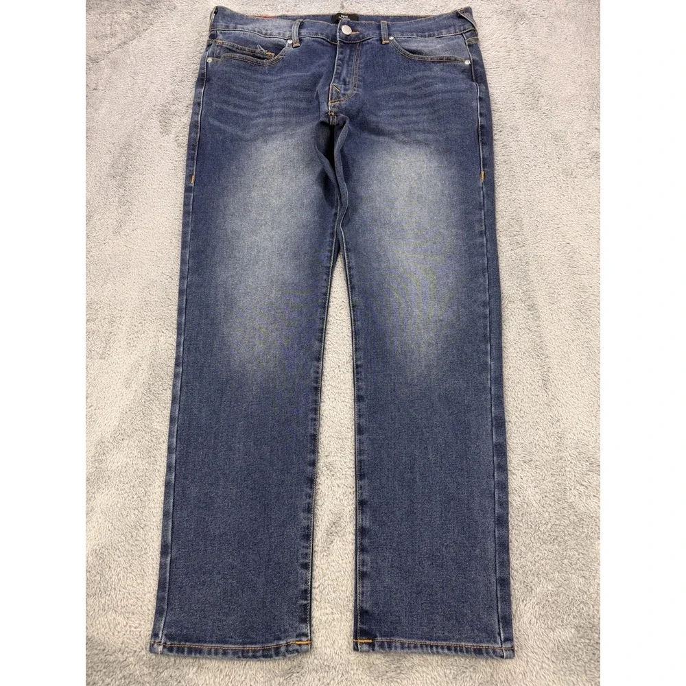 True Religion Geno Jeans Men 36x32 Blue Relaxed Slim‎ Distress Whiskered Denim